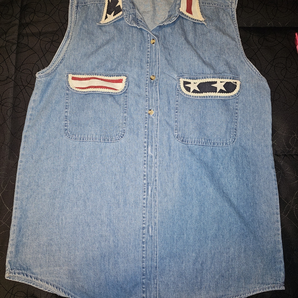 Denim Sleeveless Top with Star and Stripe Accents